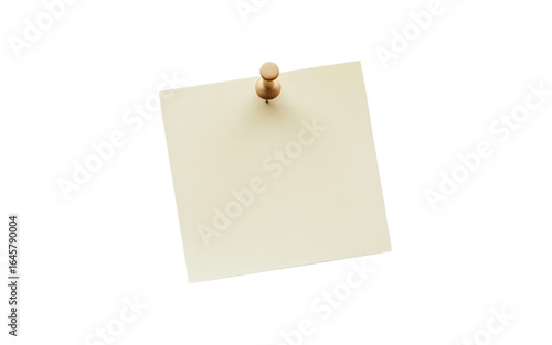 A blank paper note attached to a transparent background with a single pushpin