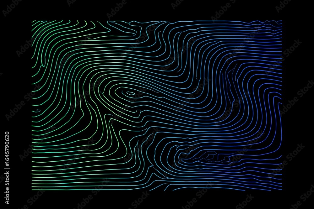 fingerprint on black background, wave line, black background 