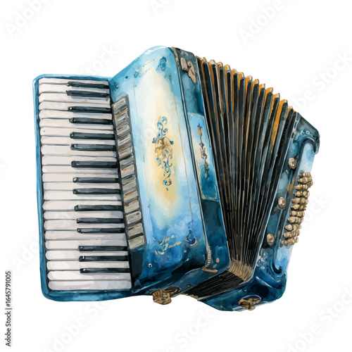 Accordion in watercolor style, vector illustration, isolated on white background.
