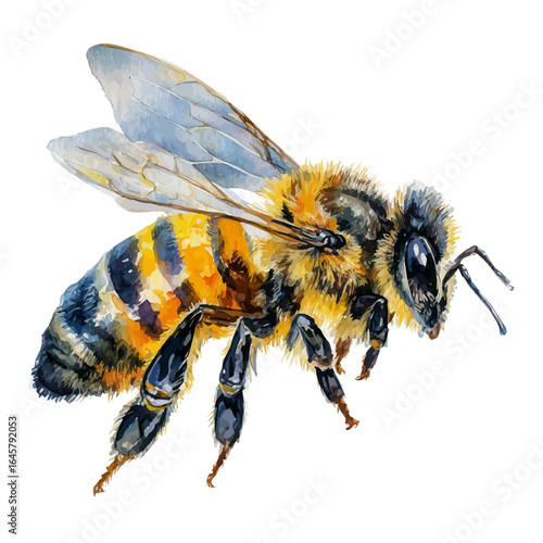 Bee, watercolor painting, vector illustration, isolated on a white background.
