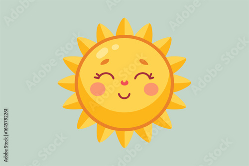 Cute cartoon sun character smiling brightly on a light blue background