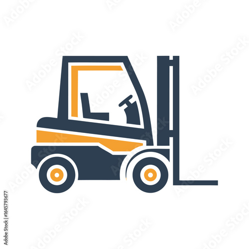 Dark blue and orange forklift icon on white background truck vehicle