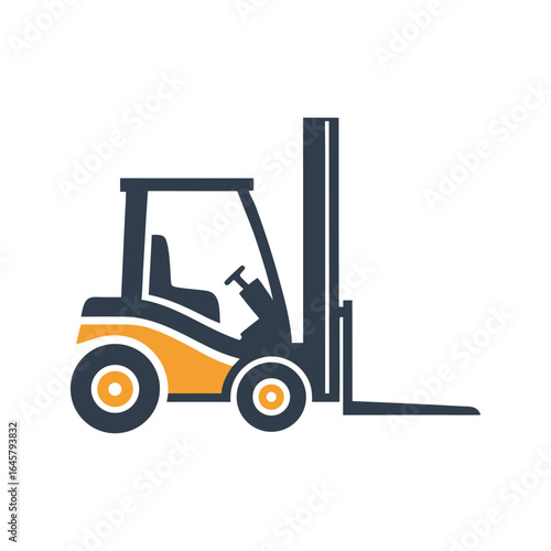 Dark blue and orange forklift truck icon on white background vehicle industrial 1