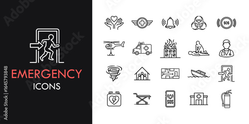 Emergency line icon set, outline web icon collection containing Ambulance, Siren, Fire and more, vector illustration in line style