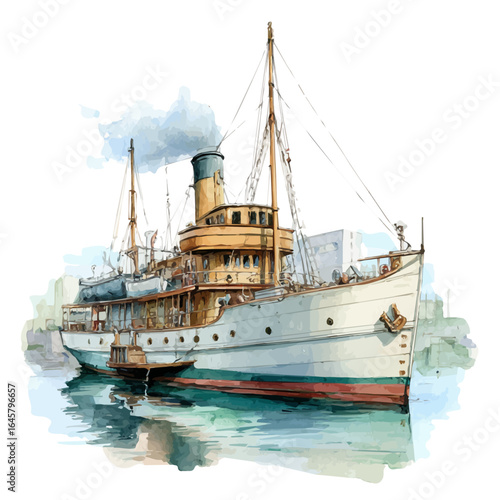 Steamer in watercolor style, vector illustration, isolated on white background.