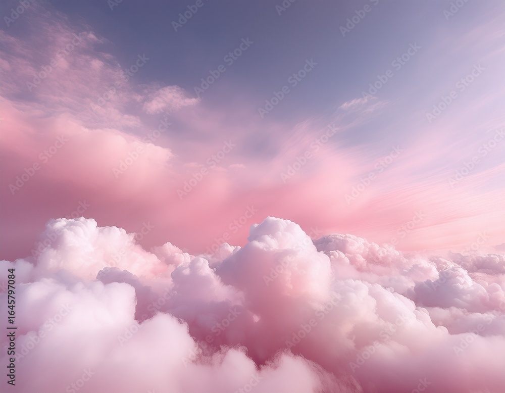 Fototapeta premium soft pastel pink ombre background with white clouds and fluffy cotton candy clouds background