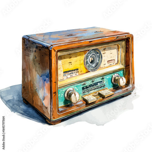 A watercolor painting of Radio, vector illustration on white background.