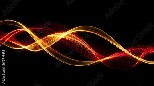 Abstract design of swirling, glowing lines in orange and red hues.