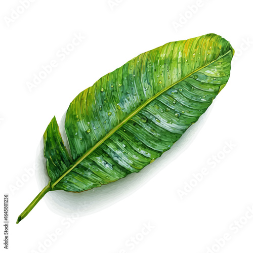Watercolor vector illustration of Plantain Leaf, isolated on white background.