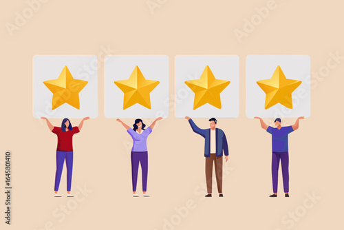 People holding up golden stars representing a perfect rating