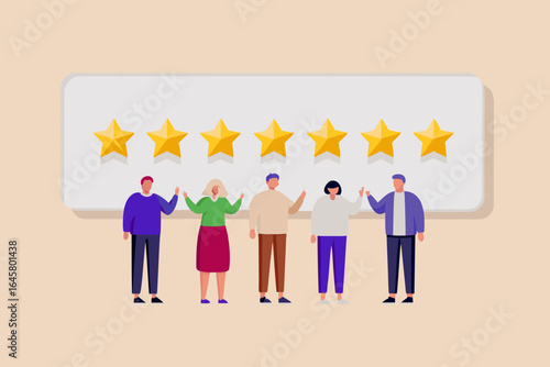 Customers give a perfect five star rating with happy expressions