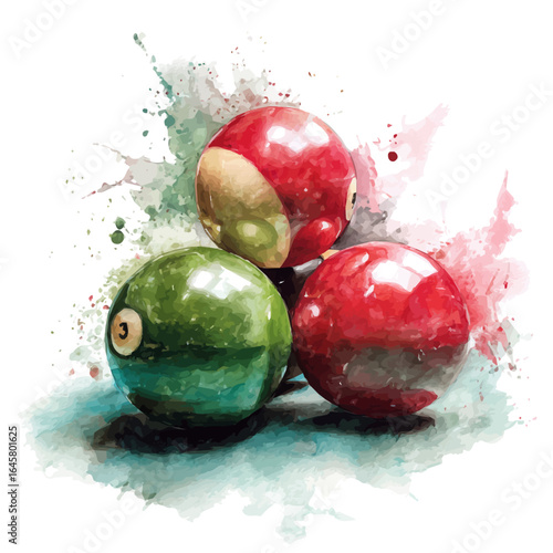Watercolor vector illustration of Snooker, isolated on white background.