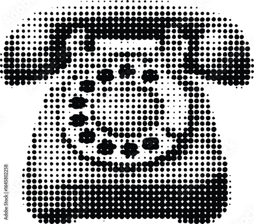 Retro Halftone Rotary Telephone Illustration in Vintage Engraving Style