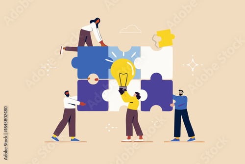 Teamwork and innovation assembling a bright idea