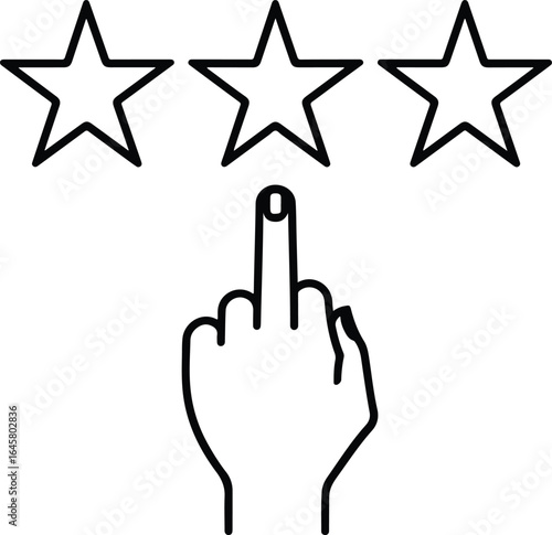 Hand gesture showing three stars rating with the middle finger expressing negative feedback and low satisfaction