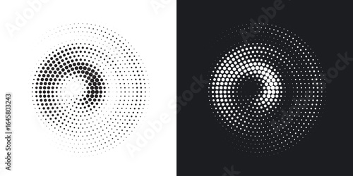 Halftone gradient. Dotted gradient, smooth dots spraying and halftones dot background seamless horizontal geometric pattern vector template set modern circle background.
