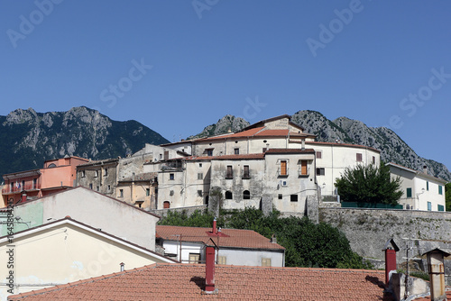 Scenic view of Scapoli village with mountain backdrop, Molise, Italy