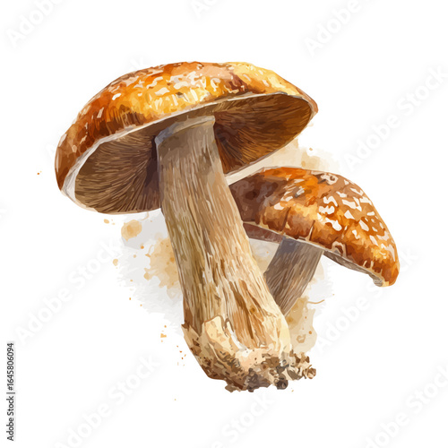 Shiitake Mushroom in watercolor style, vector illustration, isolated on white background.