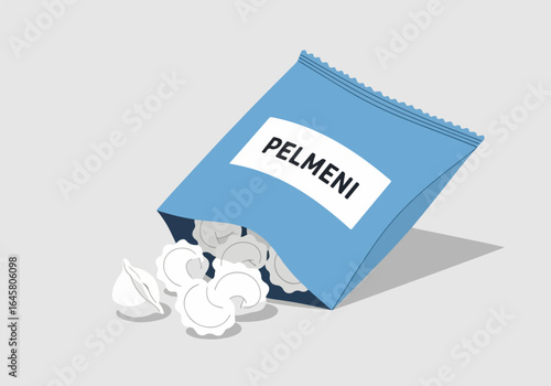 Bag of Frozen Pelmeni Dumplings Vector Illustration