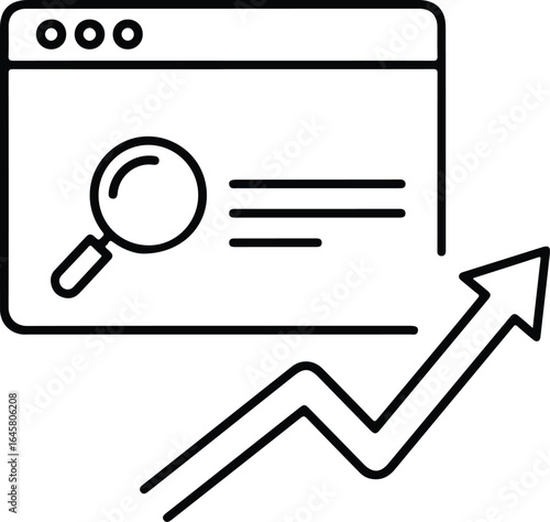 Website search engine optimization concept showing growth and ranking improvement with data analysis