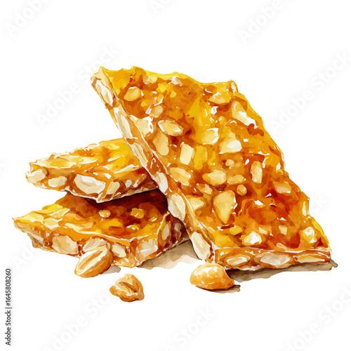 Peanut Brittle in watercolor style, vector illustration, isolated on white background.