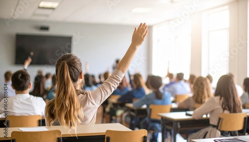 Student raises hand in class, ready to learn in inclusive classroom