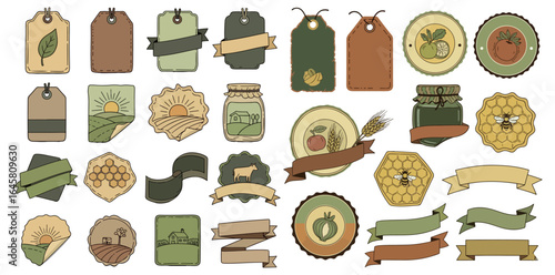 Collection of vintage and rustic decorative tags labels and banners for crafting scrapbooking and design projects