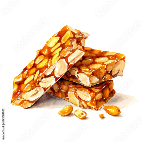 Peanut Brittle in watercolor style, vector illustration, isolated on white background.