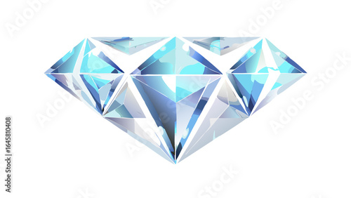 Abstract geometric diamond shape with blue and white facets on a black background