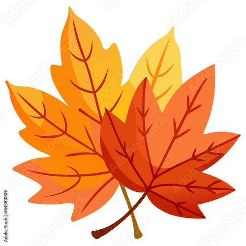 Vibrant autumn maple leaves in shades of orange yellow and red with detailed veins