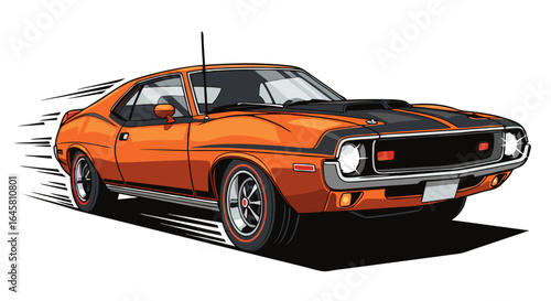 Orange Classic Sports Car In Motion Pixel Art Illustration