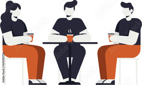 People socializing at a coffee table with drinks, illustrated in a minimalist style