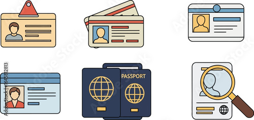 Illustration of various identification documents including id cards and passports on blue background