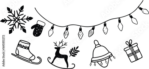 Christmas and Winter Holiday Line Art Icon Set