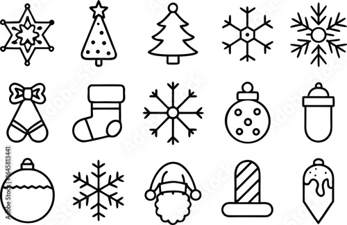 Christmas  icon and Winter Holiday Line Art Icon Set