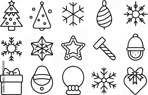 Christmas  icon and Winter Holiday Line Art Icon Set