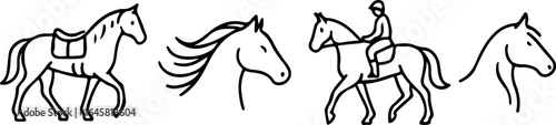 set of animal icons, namely horses in different poses and different horse muzzles which are a symbol of the new year 2026