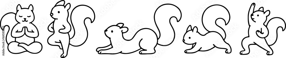 Fototapeta premium set of various yoga poses, namely a squirrel in various yoga poses, for designs related to sports and relaxation
