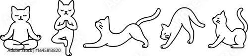set of icons on the theme of animal yoga, namely cats standing in various yoga poses, for designs related to sports and relaxation