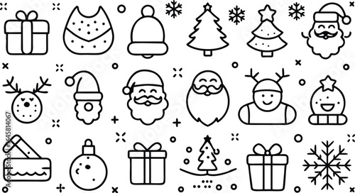 Christmas  icon and Winter Holiday Line Art Icon Set