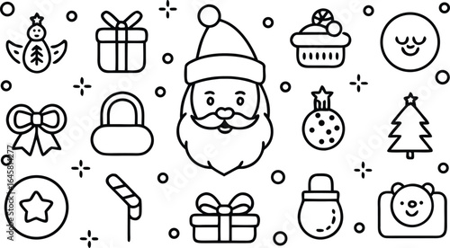 Christmas  icon and Winter Holiday Line Art Icon Set