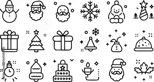 Christmas  icon and Winter Holiday Line Art Icon Set
