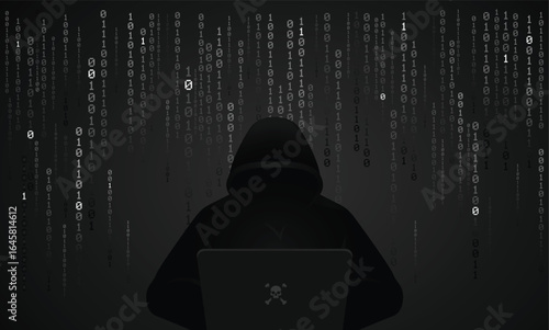 Mysterious cyber Hacker Programmer  in a hoodie llustration