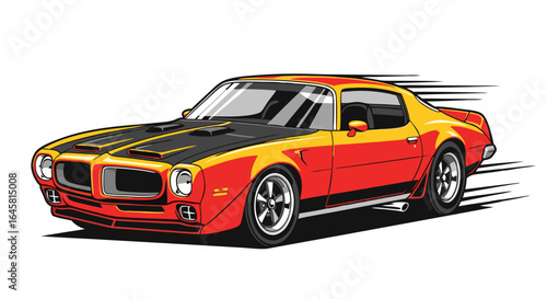 Red And Yellow Classic Muscle Vehicle In Pixel Art Style