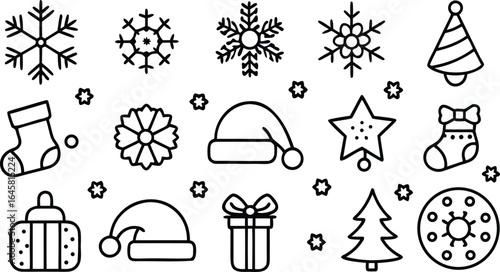 Christmas  icon and Winter Holiday Line Art Icon Set