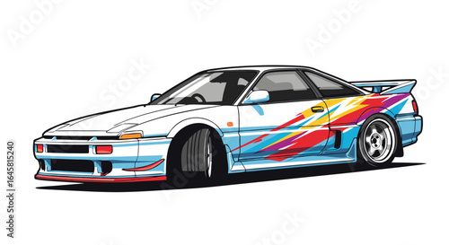 Sport Coupe With Colorful Stripes Pixel Art Illustration