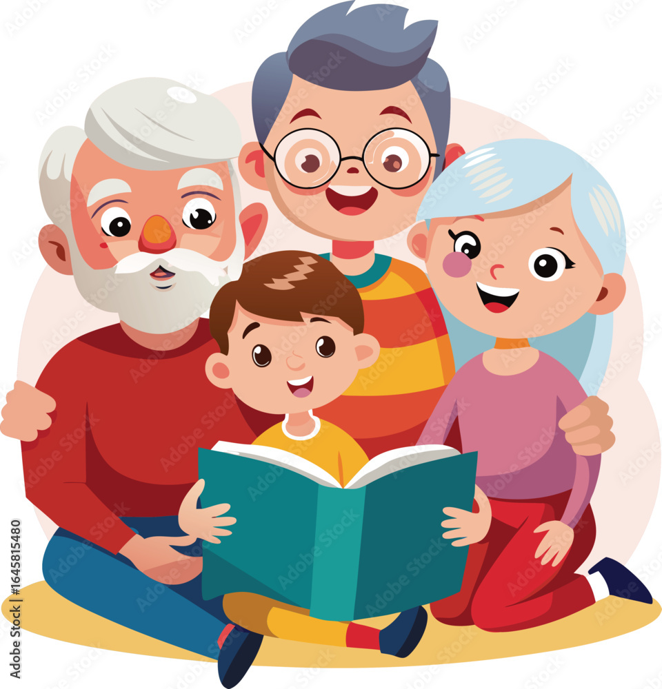 Happy Grandparents with Grandchildren – Grandparents’ Day Illustration Happy Grandparents with Grandchildren – Grandparents’ Day Illustration