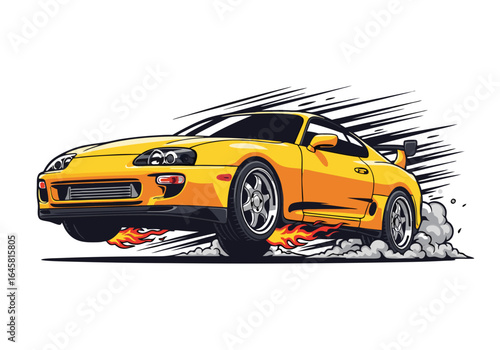 Yellow Sports Car in Motion Pixel Art Illustration