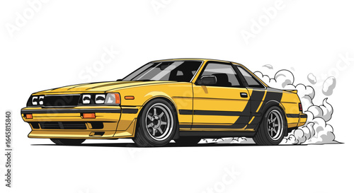 Yellow Sports Vehicle in Pixel Art Drifting