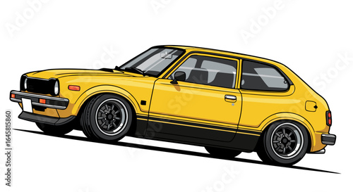 Yellow Vintage Compact Car Pixel Art Illustration